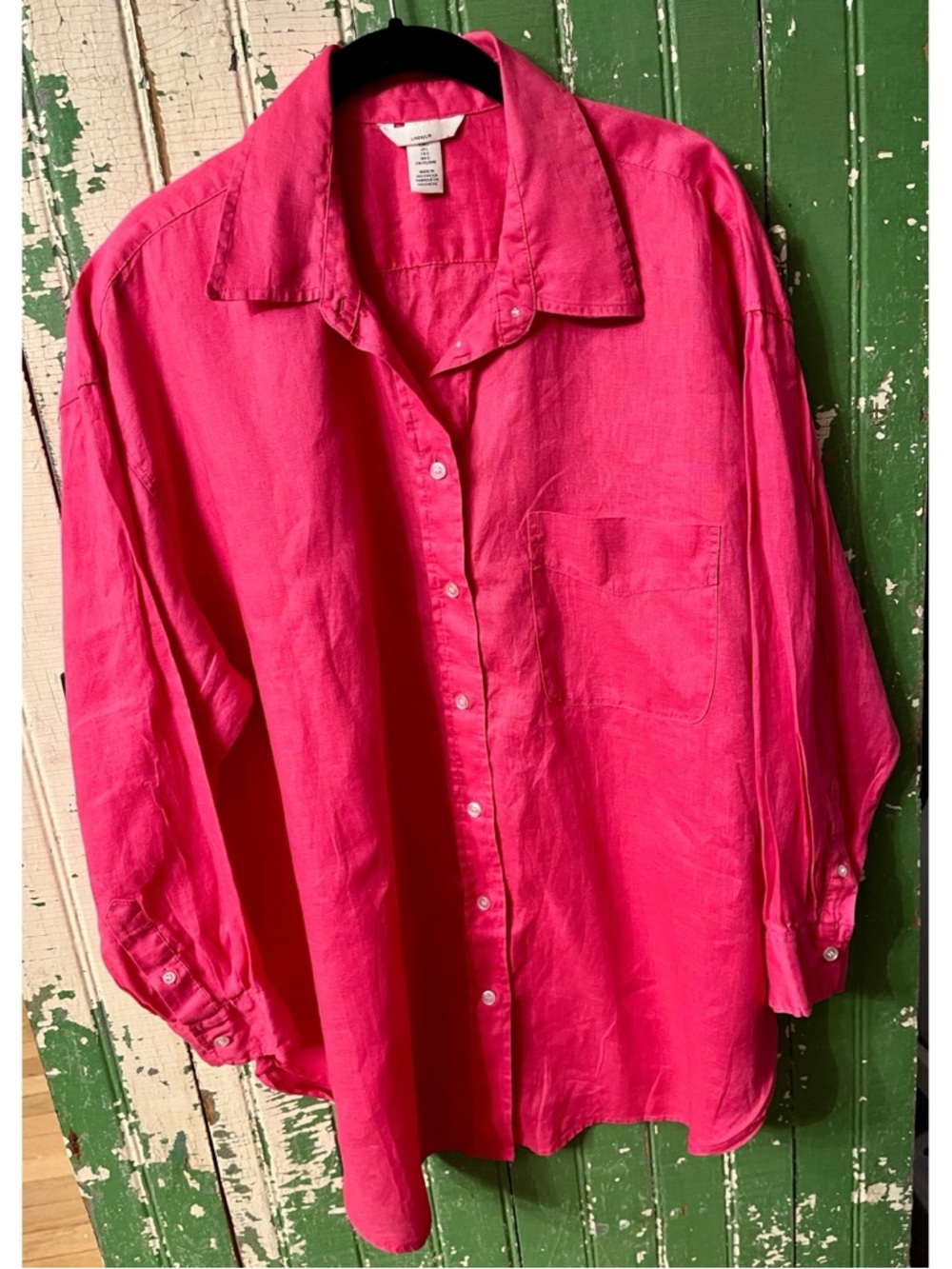 Linen J Jill  Hot Pink Button-Up Shirt Size Large